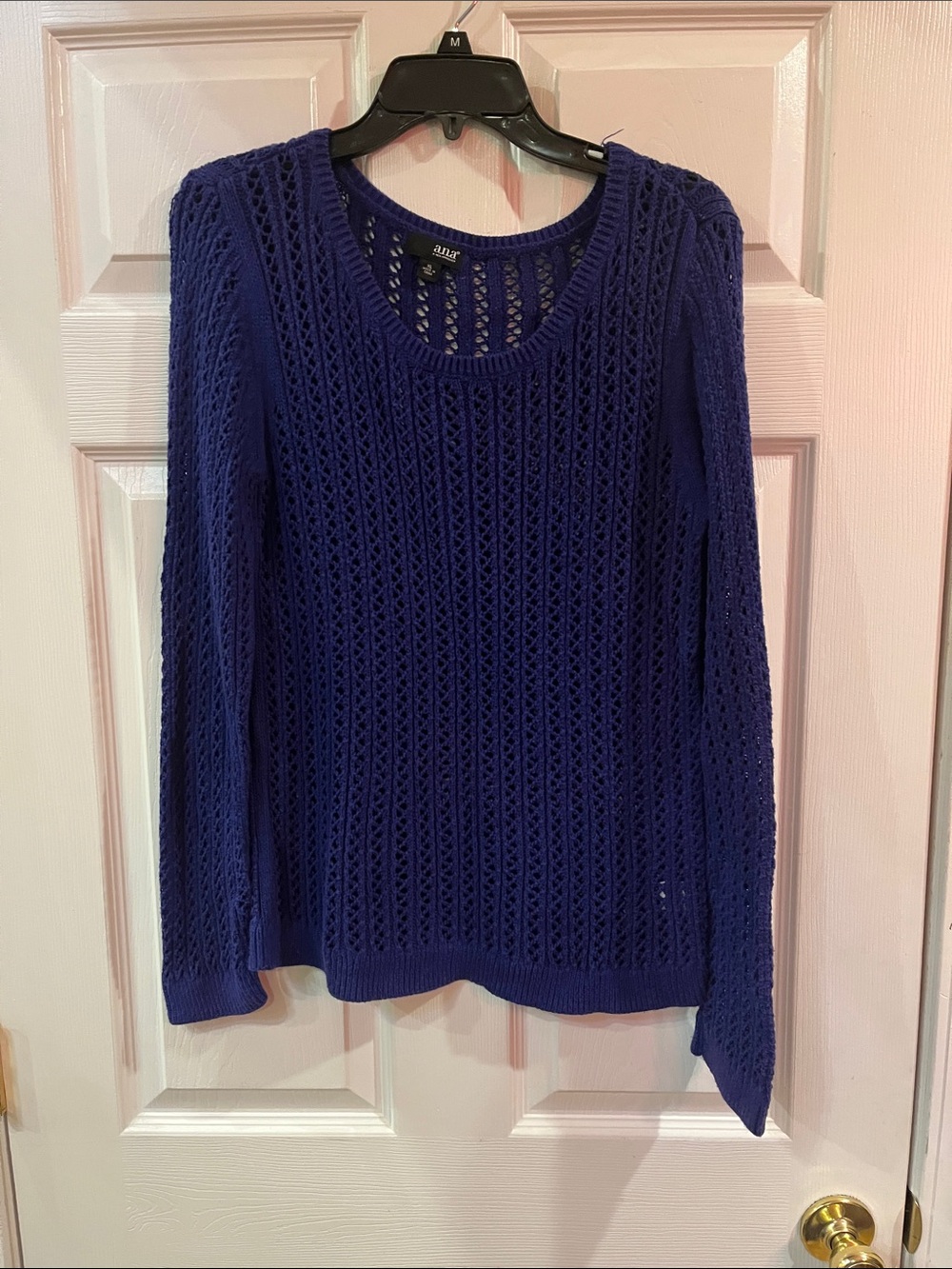 a.n.a Scoop Neck Openwork Knit Sweater - Blue Violet